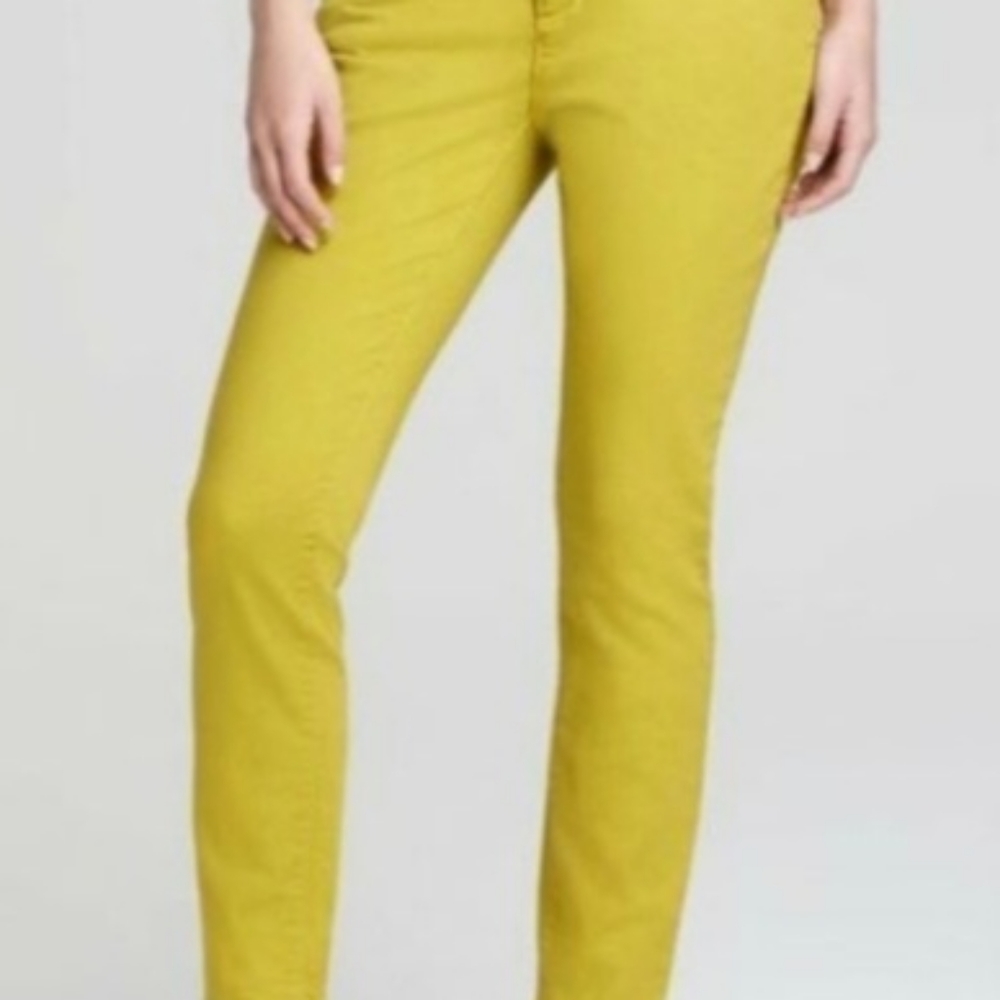 Eileen Fisher Mustard Green straight leg jean, Sz 8; super fun yellow/green
